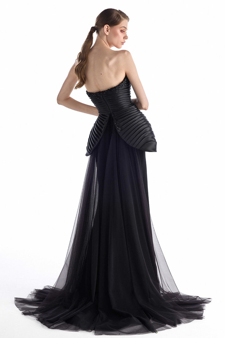 Strapless Pleated Crepe Dress