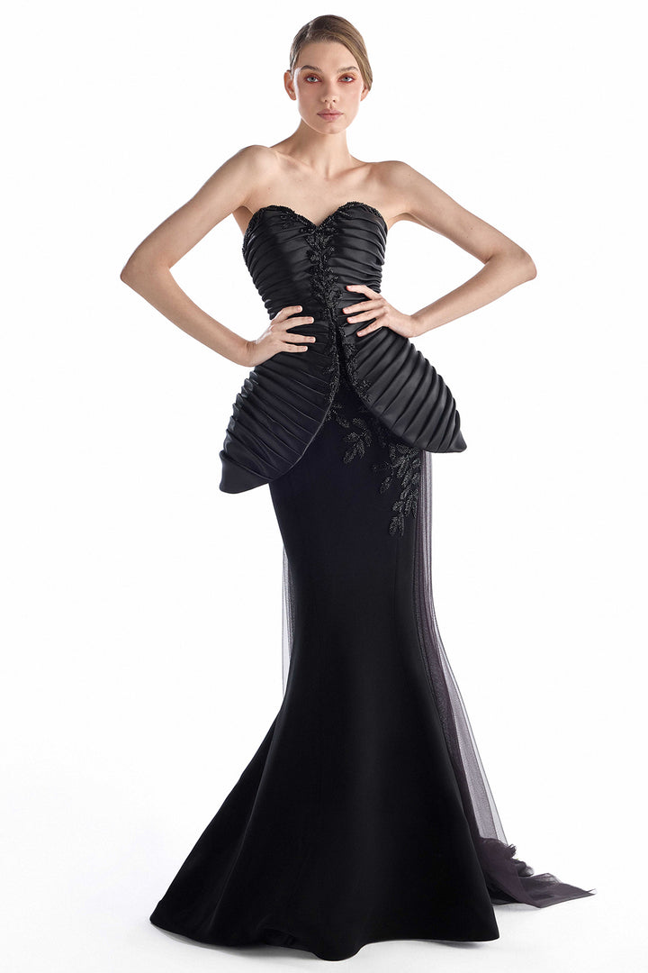 Strapless Pleated Crepe Dress