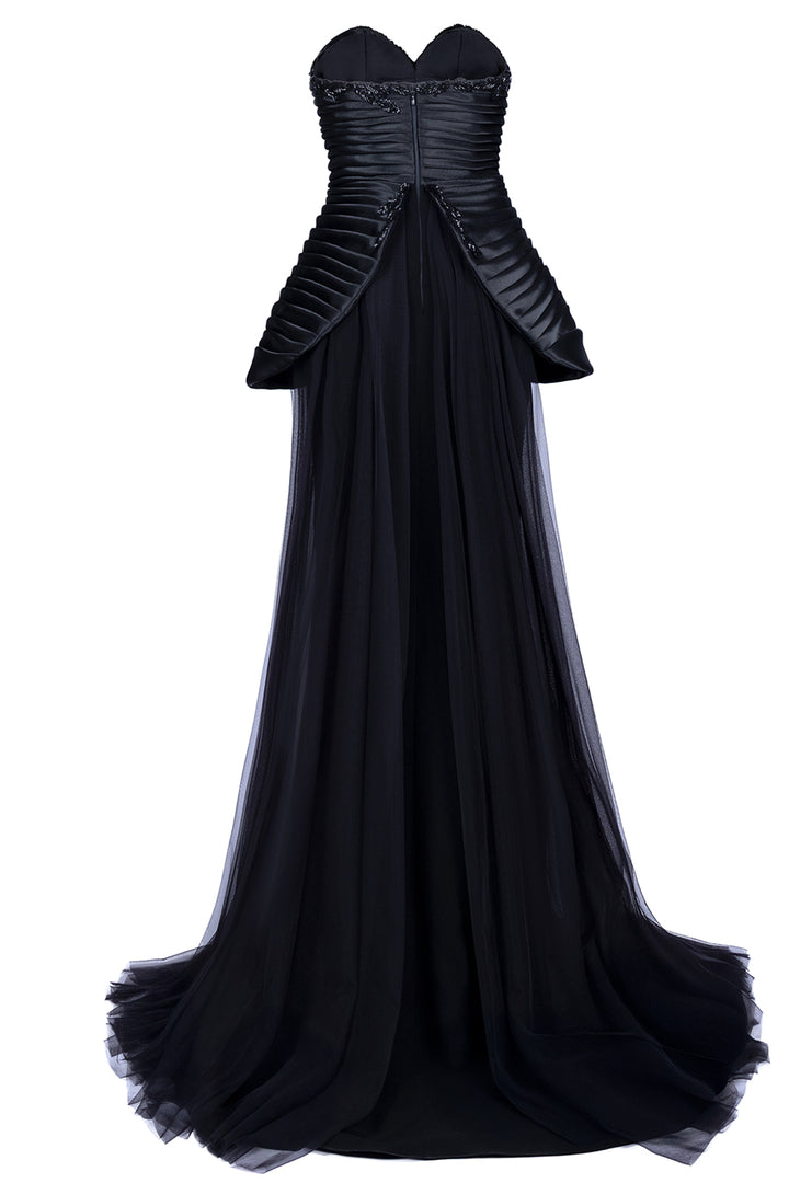 Strapless Pleated Crepe Dress