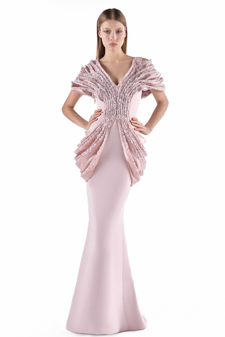 Hand-Beaded Lace with Crepe Long Dress