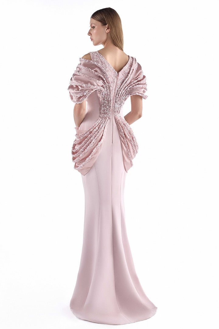 Hand-Beaded Lace with Crepe Long Dress