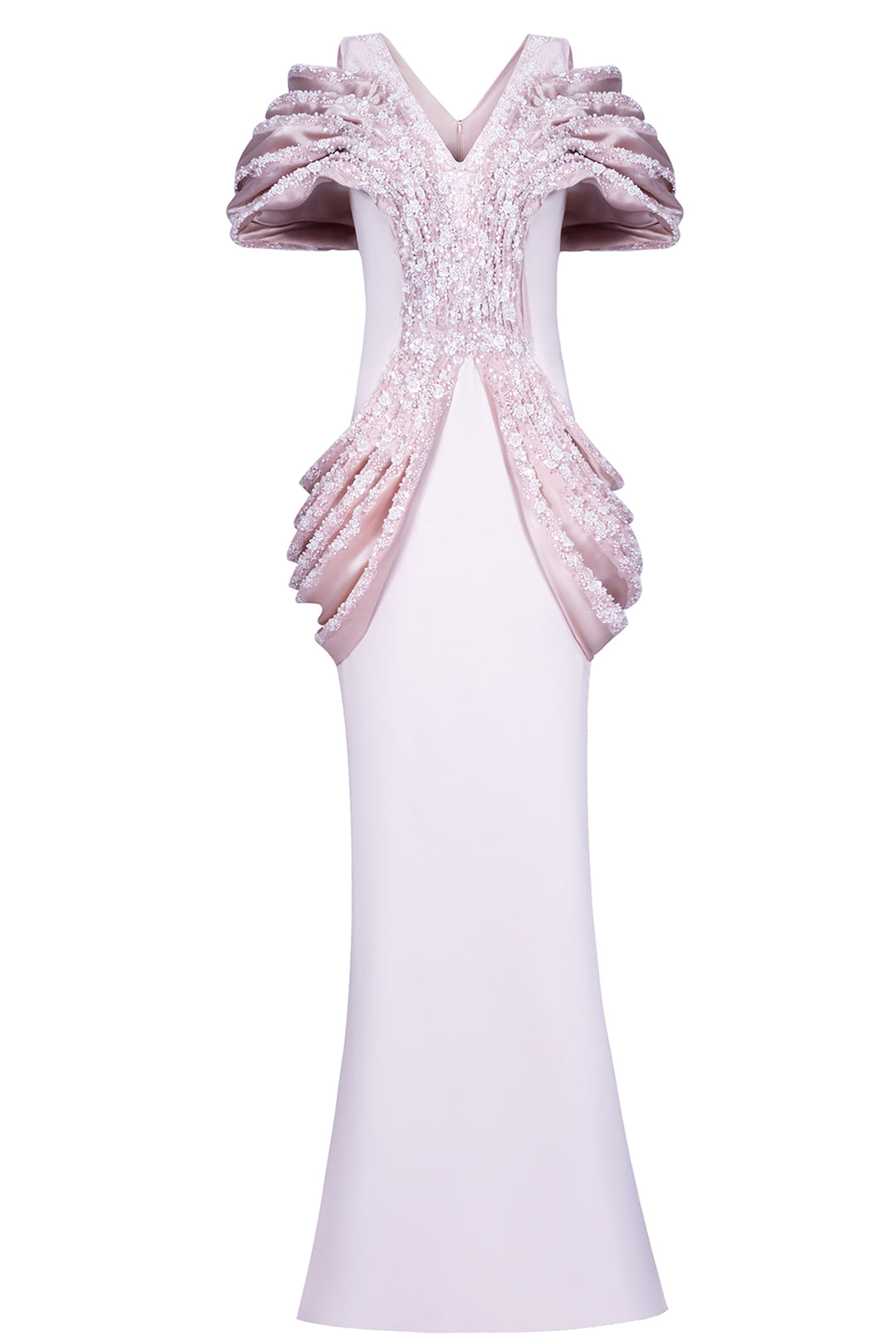 Hand-Beaded Lace with Crepe Long Dress