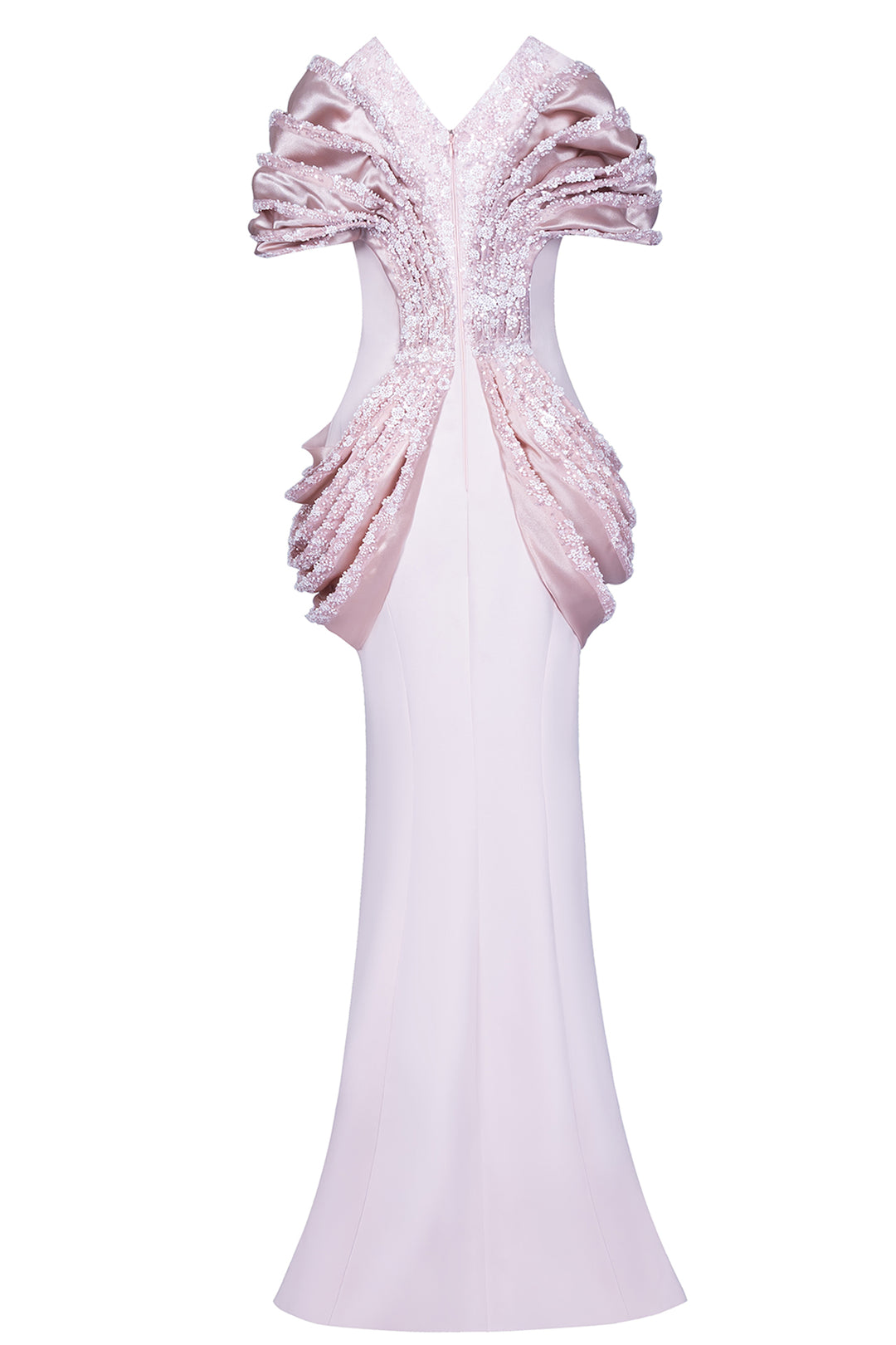 Hand-Beaded Lace with Crepe Long Dress