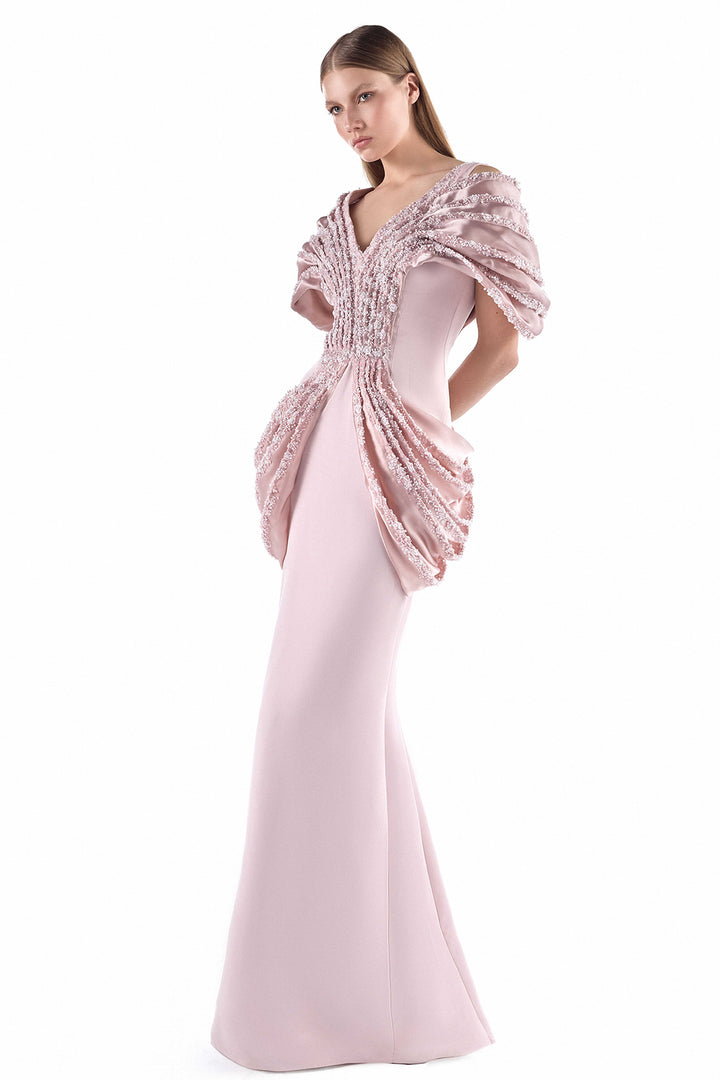 Hand-Beaded Lace with Crepe Long Dress