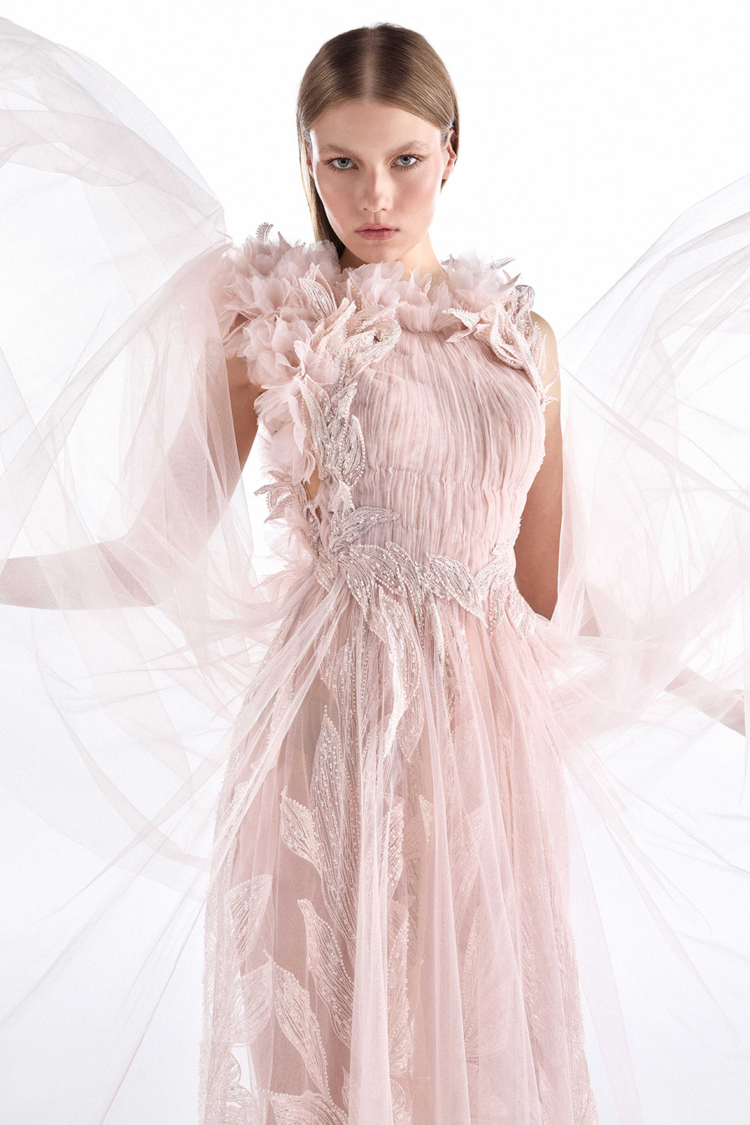3D Floral Shoulder Tulle Dress