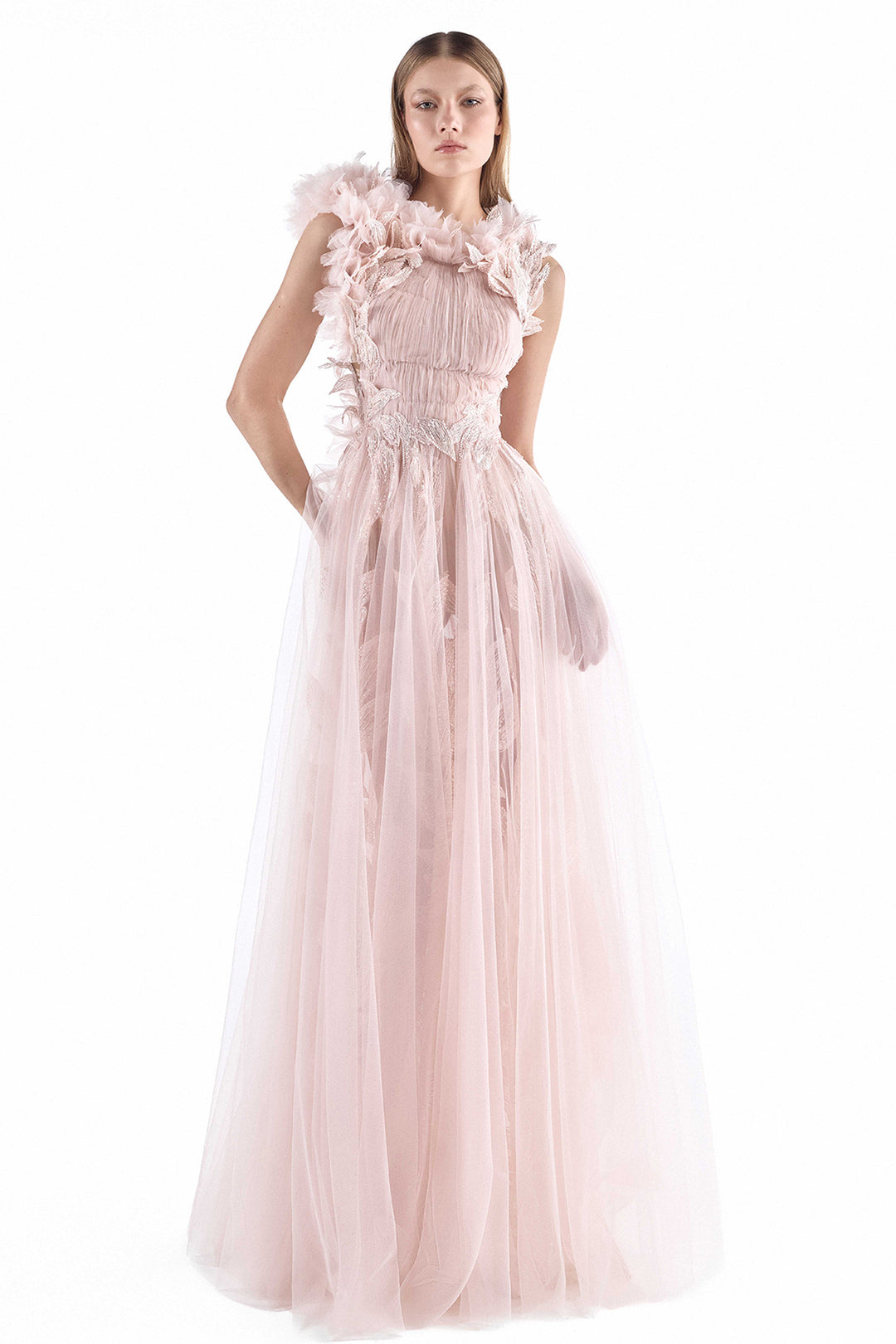 3D Floral Shoulder Tulle Dress