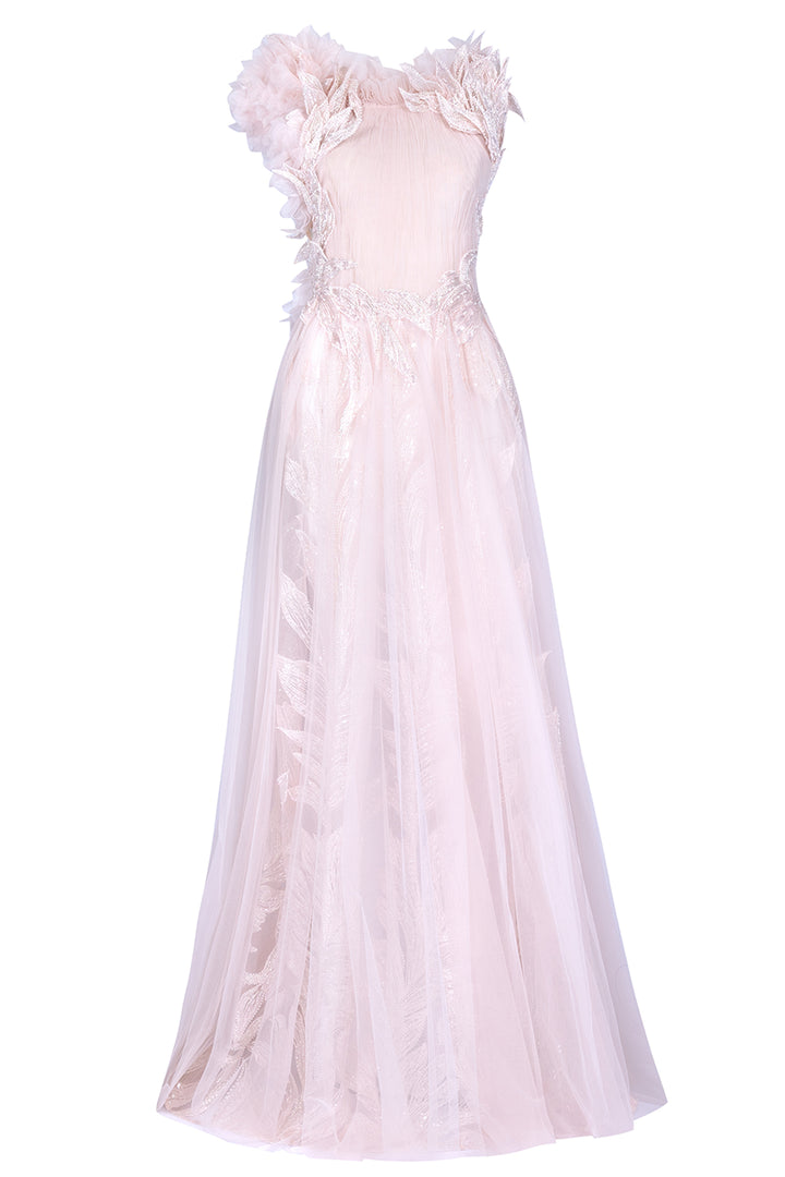 3D Floral Shoulder Tulle Dress