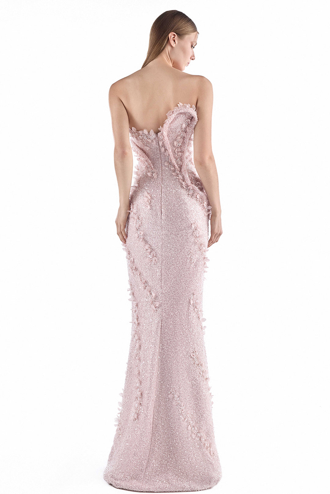 Strapless with 3D Floral Beaded and Mermaid Dress