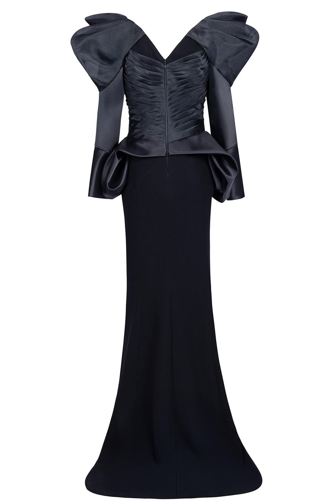 V-Neck Crepe with Organza Mermaid Dress