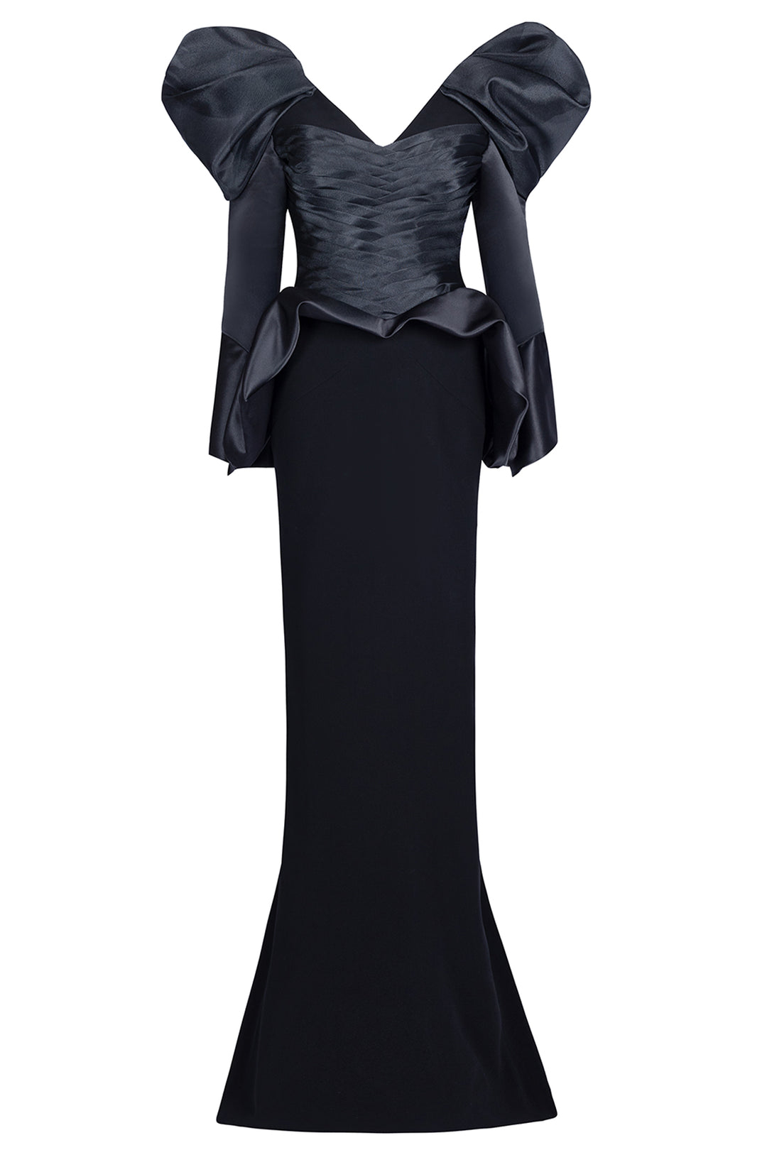 V-Neck Crepe with Organza Mermaid Dress