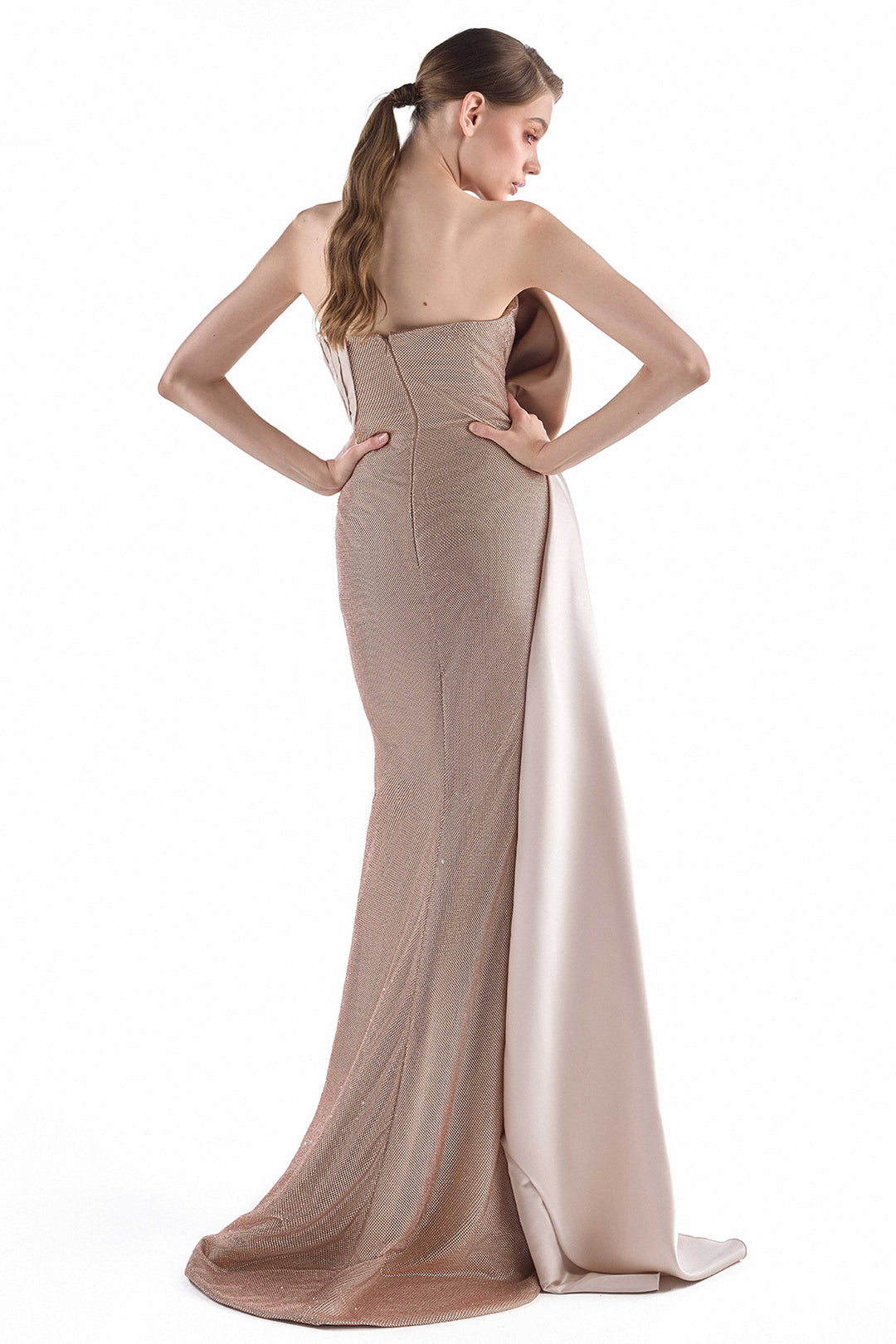 Asymmetric Strapless with Fold Mikado Column Dress