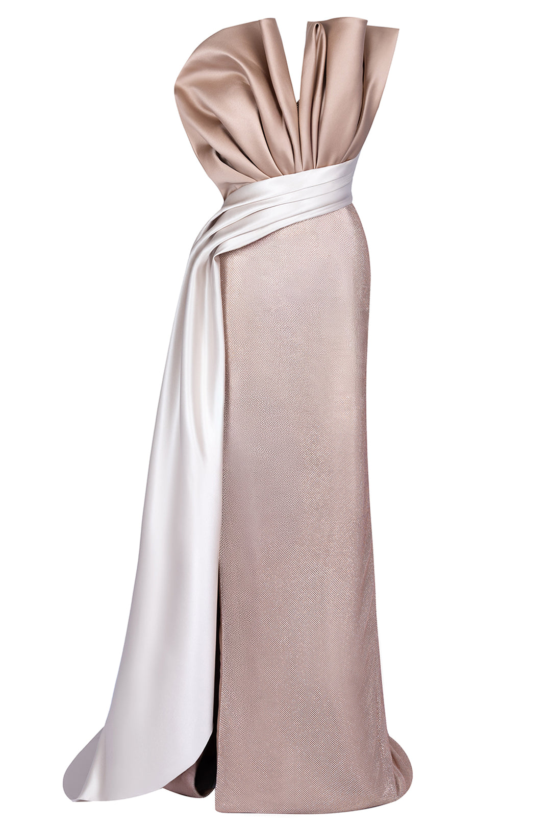 Asymmetric Strapless with Fold Mikado Column Dress