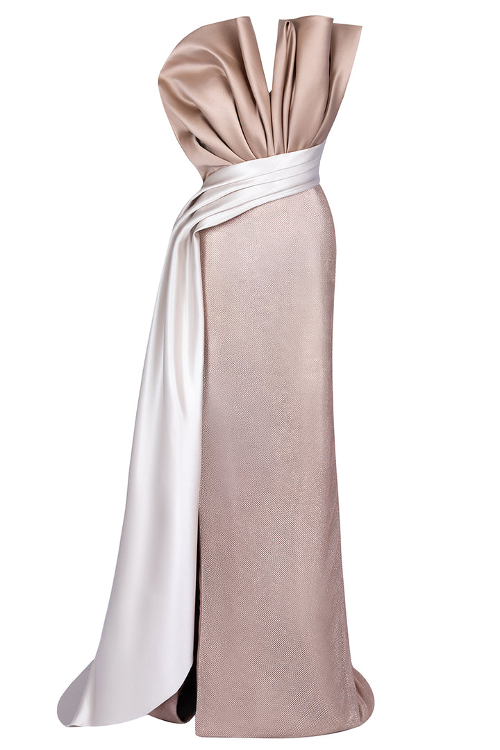 Asymmetric Strapless with Fold Mikado Column Dress