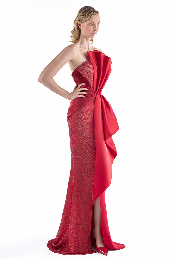 Crystal Mesh with Crepe Column Dress