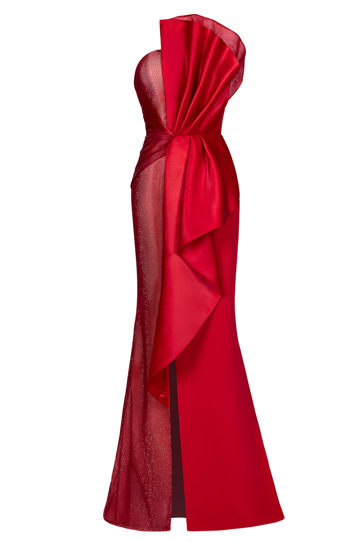 Crystal Mesh with Crepe Column Dress