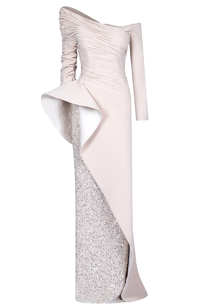 Asymmetric Off-the-Shoulder Peplum Dress
