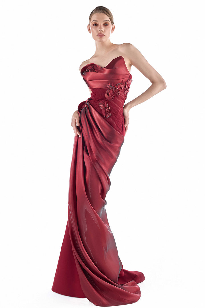 Embroidered Organza with Strapless Corset Dress