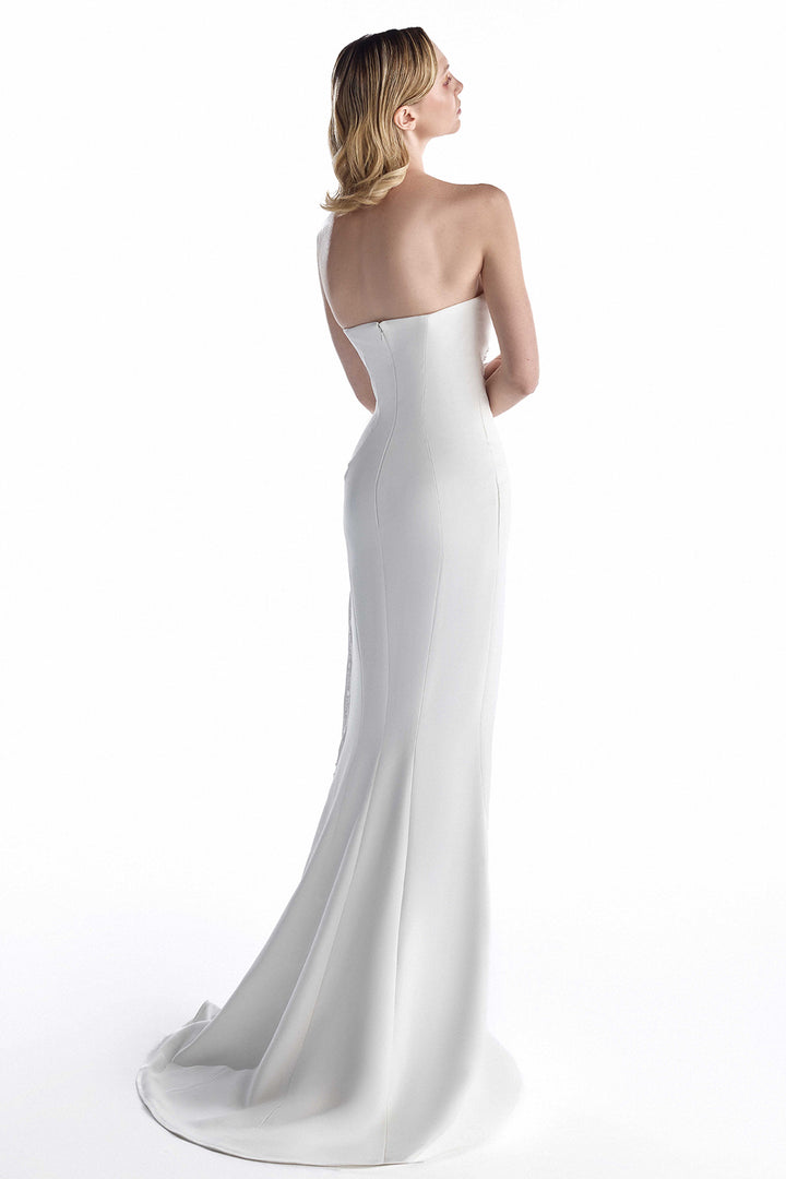 Pearl Beaded Sculpted Strapless Column Dress