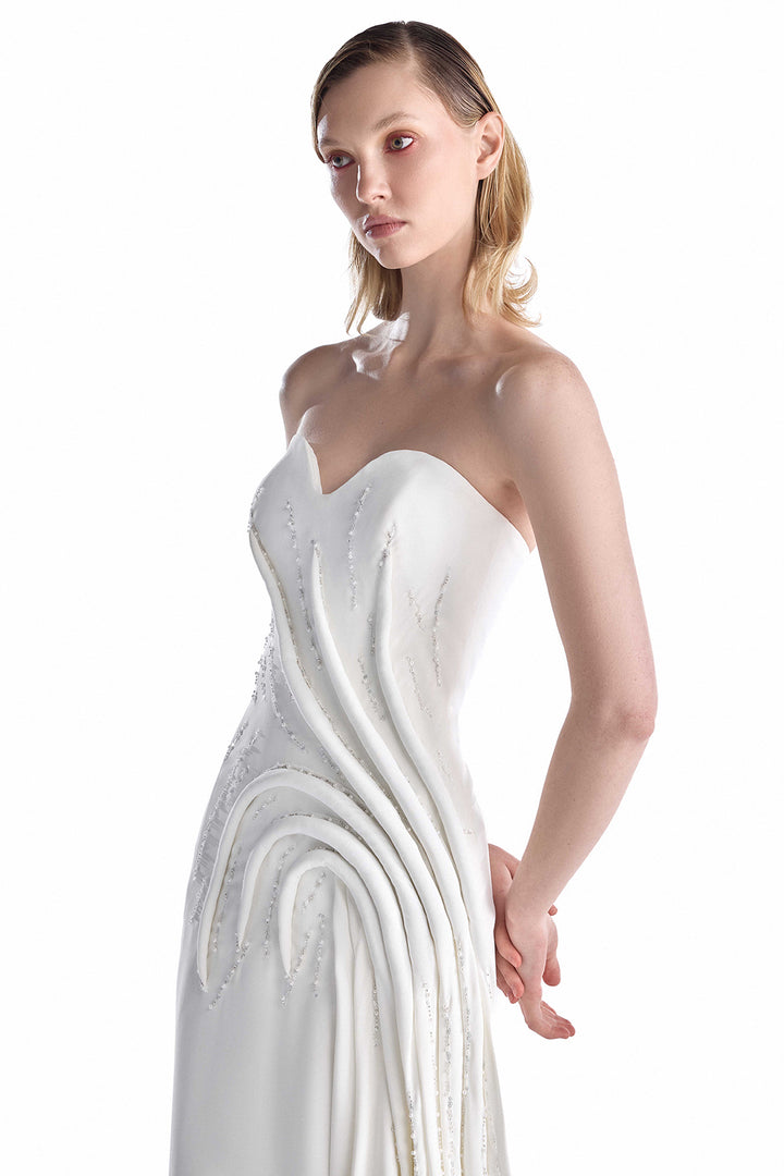 Pearl Beaded Sculpted Strapless Column Dress