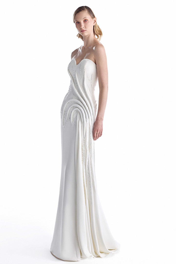 Pearl Beaded Sculpted Strapless Column Dress