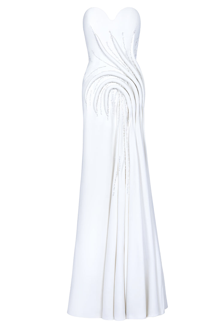 Pearl Beaded Sculpted Strapless Column Dress