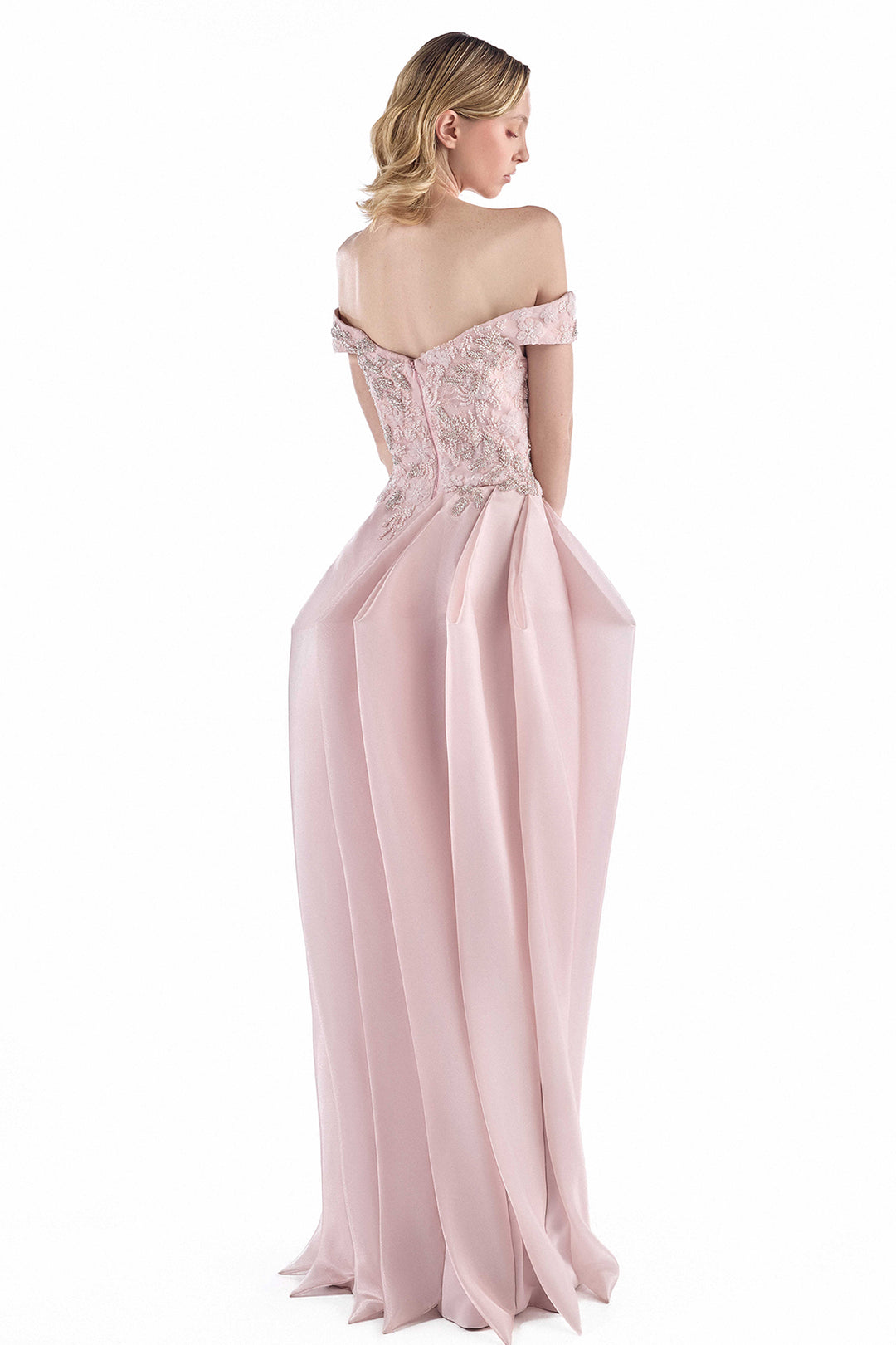 Off-The-Shoulder with Embroidered Pleated Dress