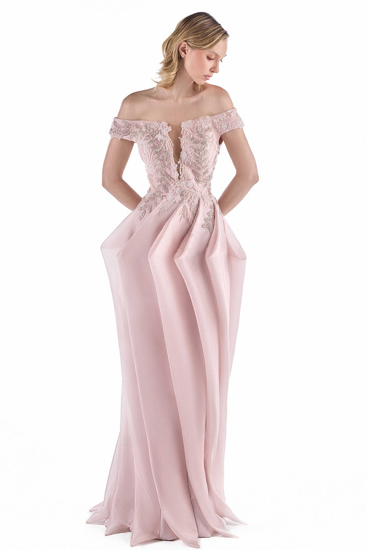 Off-The-Shoulder with Embroidered Pleated Dress