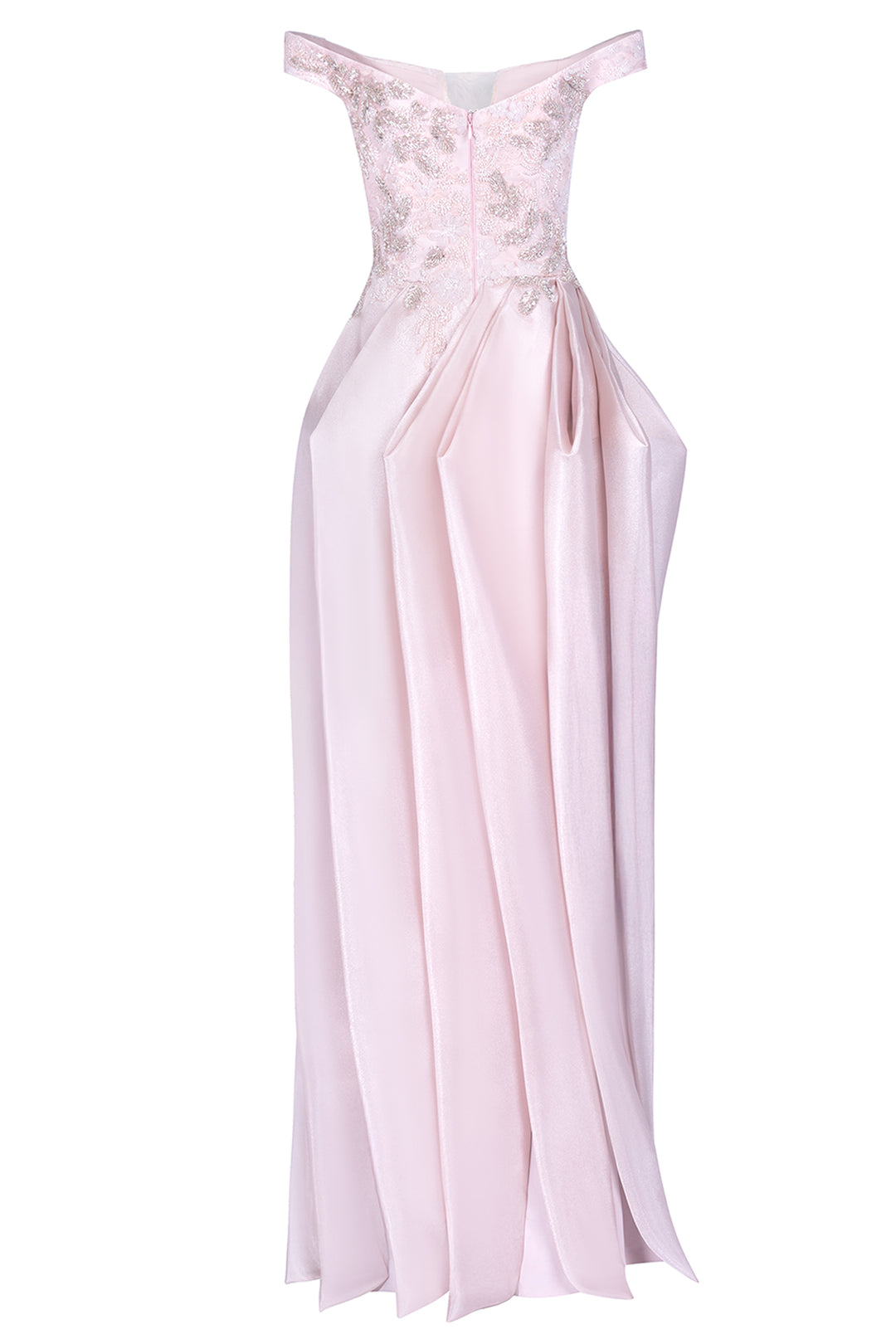 Off-The-Shoulder with Embroidered Pleated Dress
