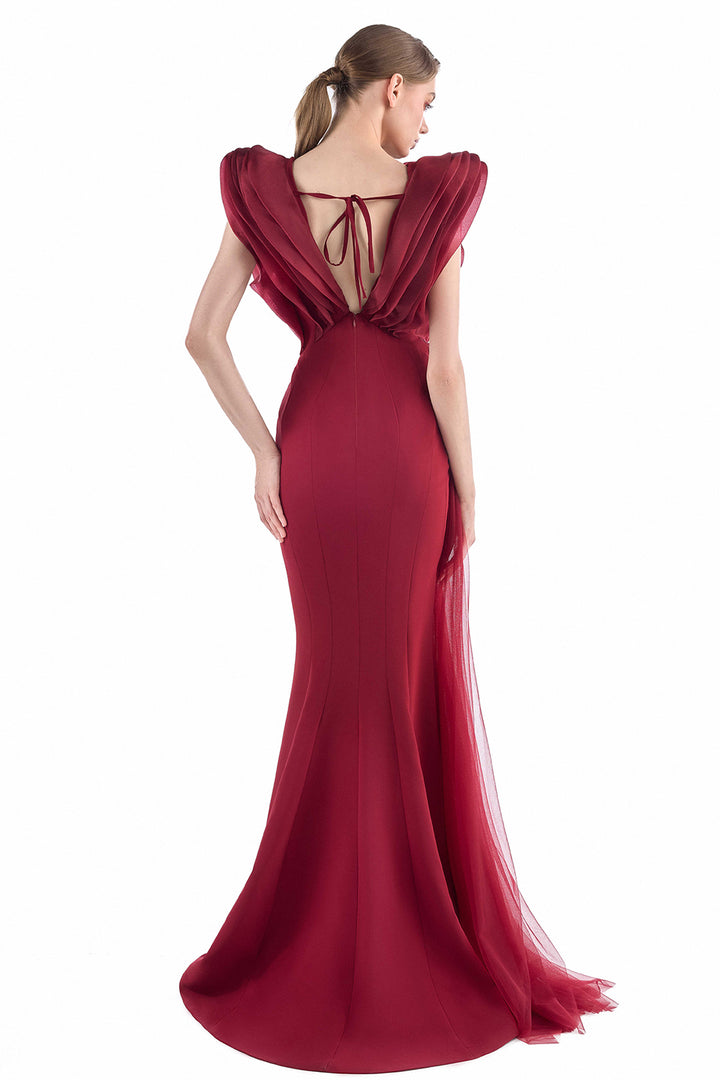 Sculpted Crepe with Organza Ruffled Dress