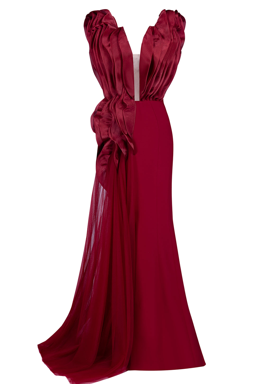 Sculpted Crepe with Organza Ruffled Dress