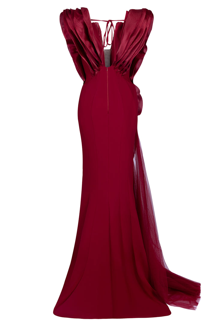 Sculpted Crepe with Organza Ruffled Dress