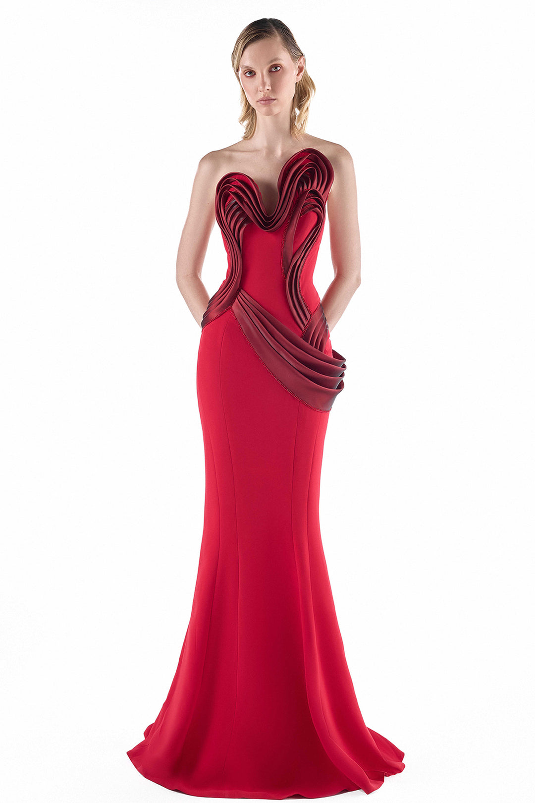 Sculpted Strapless Sweetheart with Organza Dress