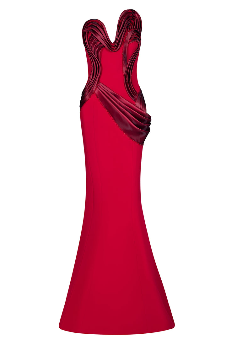 Sculpted Strapless Sweetheart with Organza Dress