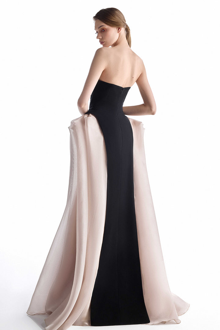Sculpted Floral with Organza and Column Dress
