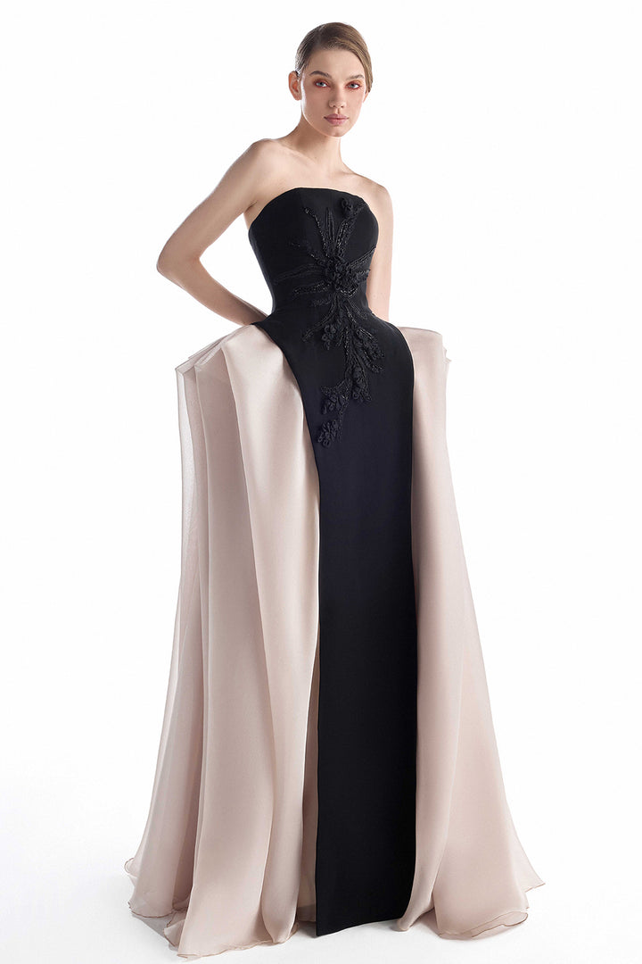 Sculpted Floral with Organza and Column Dress