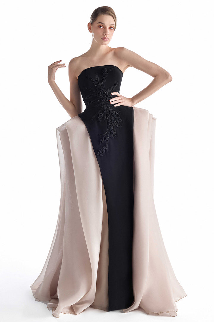 Sculpted Floral with Organza and Column Dress
