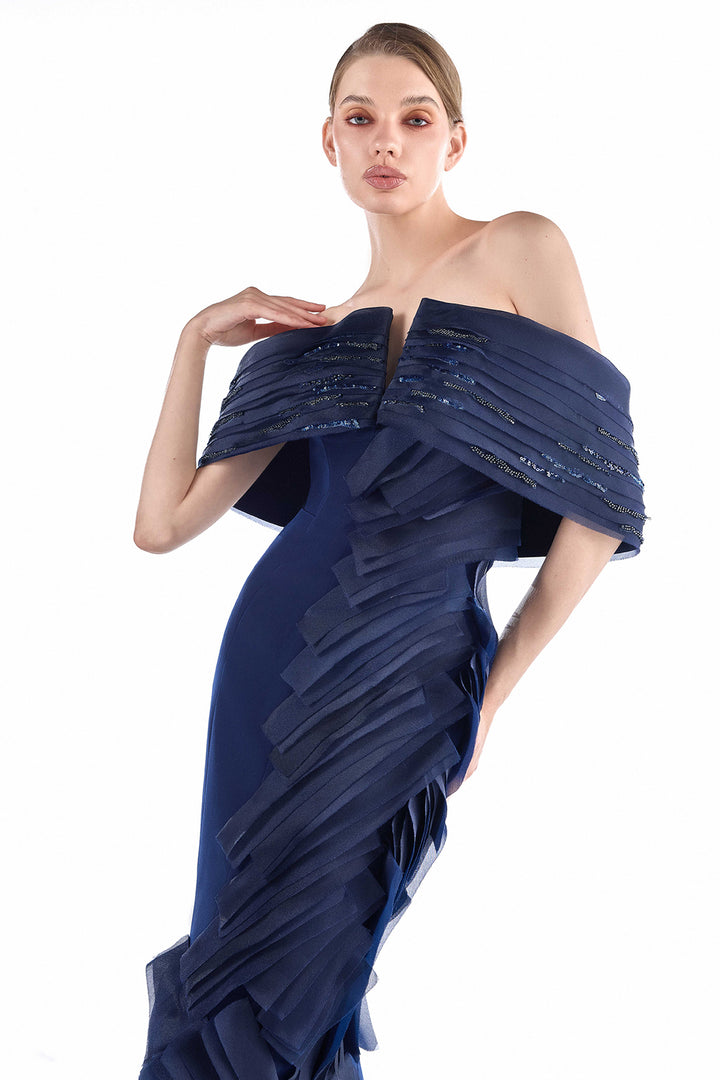 Off-the-Shoulder with Accordion Pleat Dress