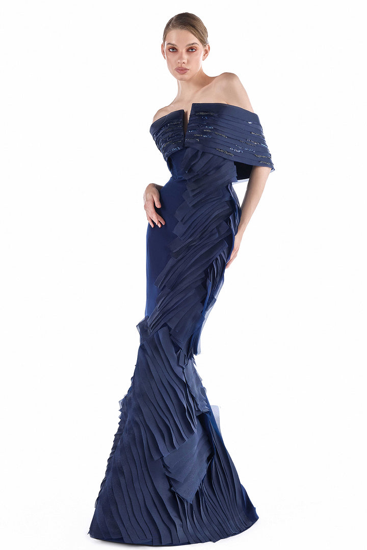 Off-the-Shoulder with Accordion Pleat Dress