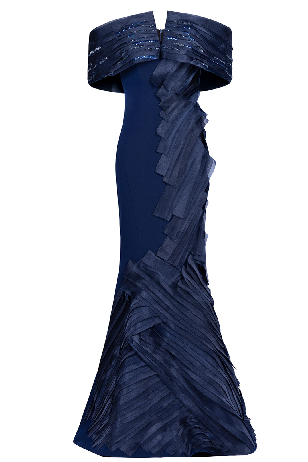 Off-the-Shoulder with Accordion Pleat Dress