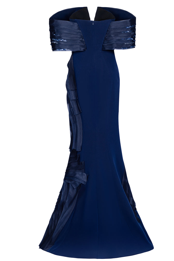 Off-the-Shoulder with Accordion Pleat Dress