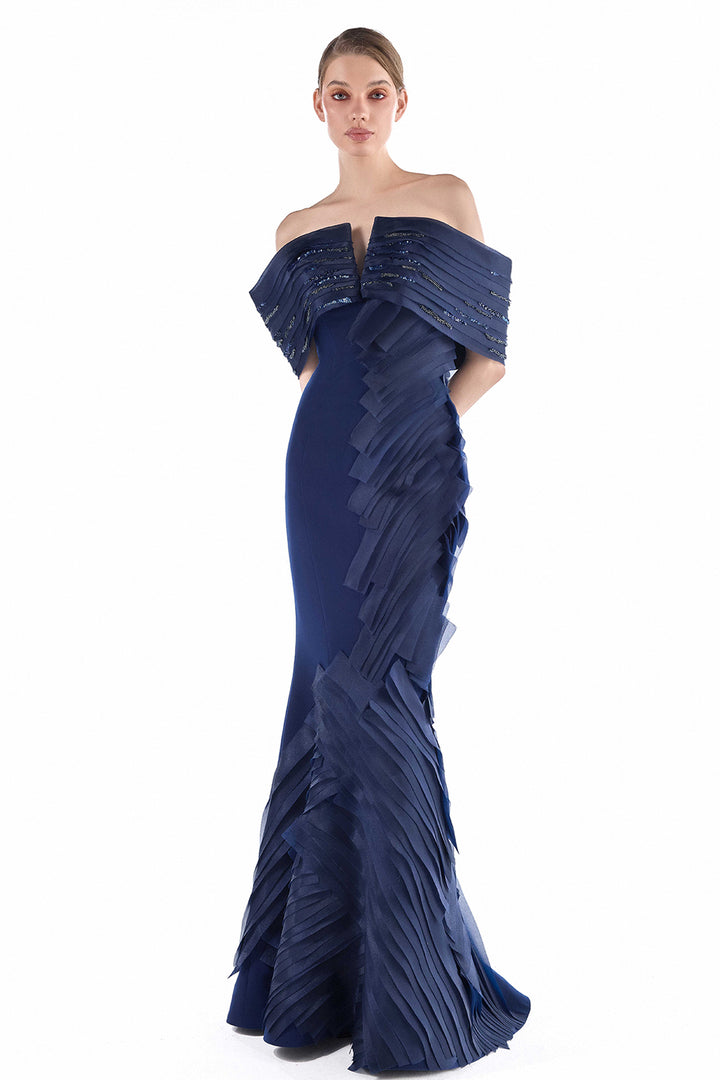 Off-the-Shoulder with Accordion Pleat Dress