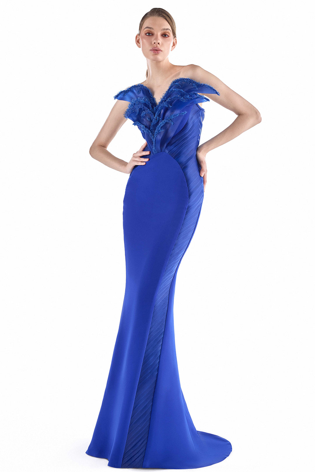 Plumed Organza Shoulder with Mermaid Dress