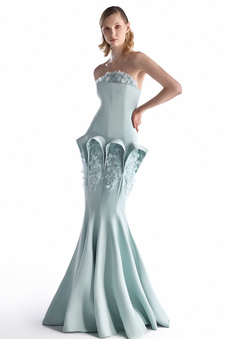 Strapless Beaded with Lace Mermaid Dress