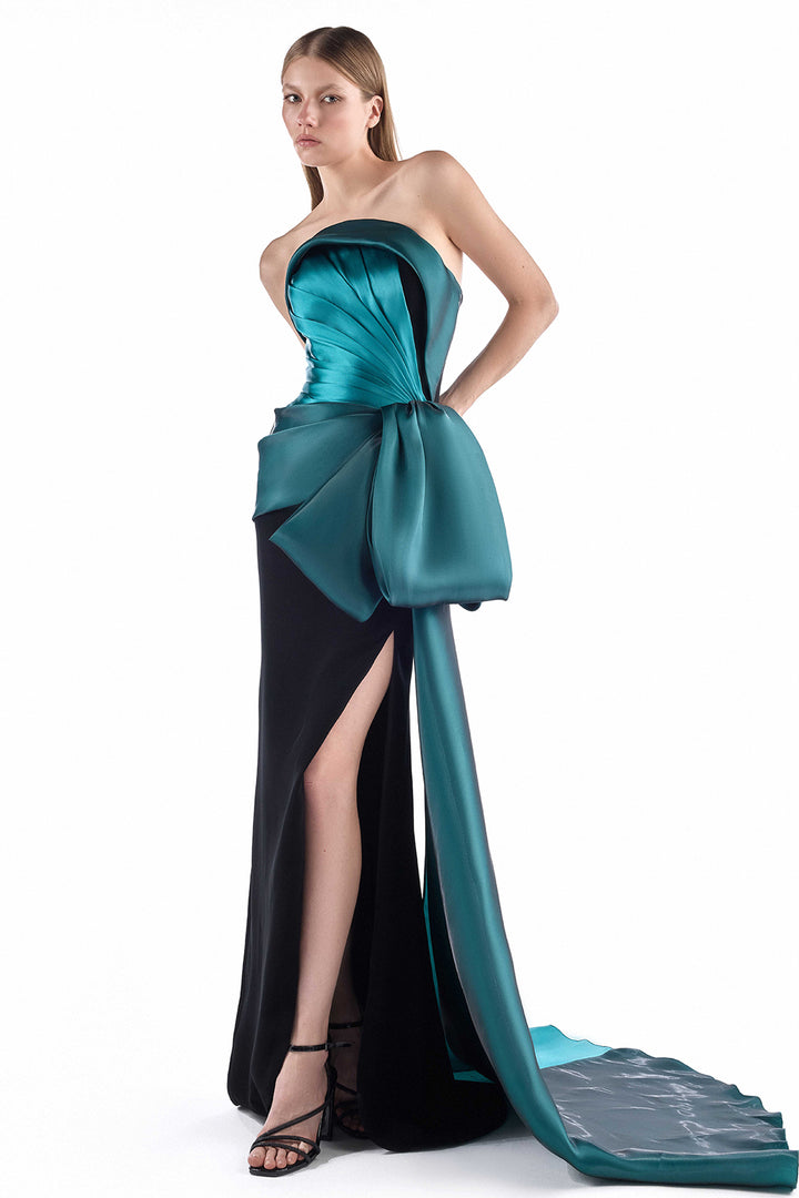 Strapless with Bow-Waist and Column Dress