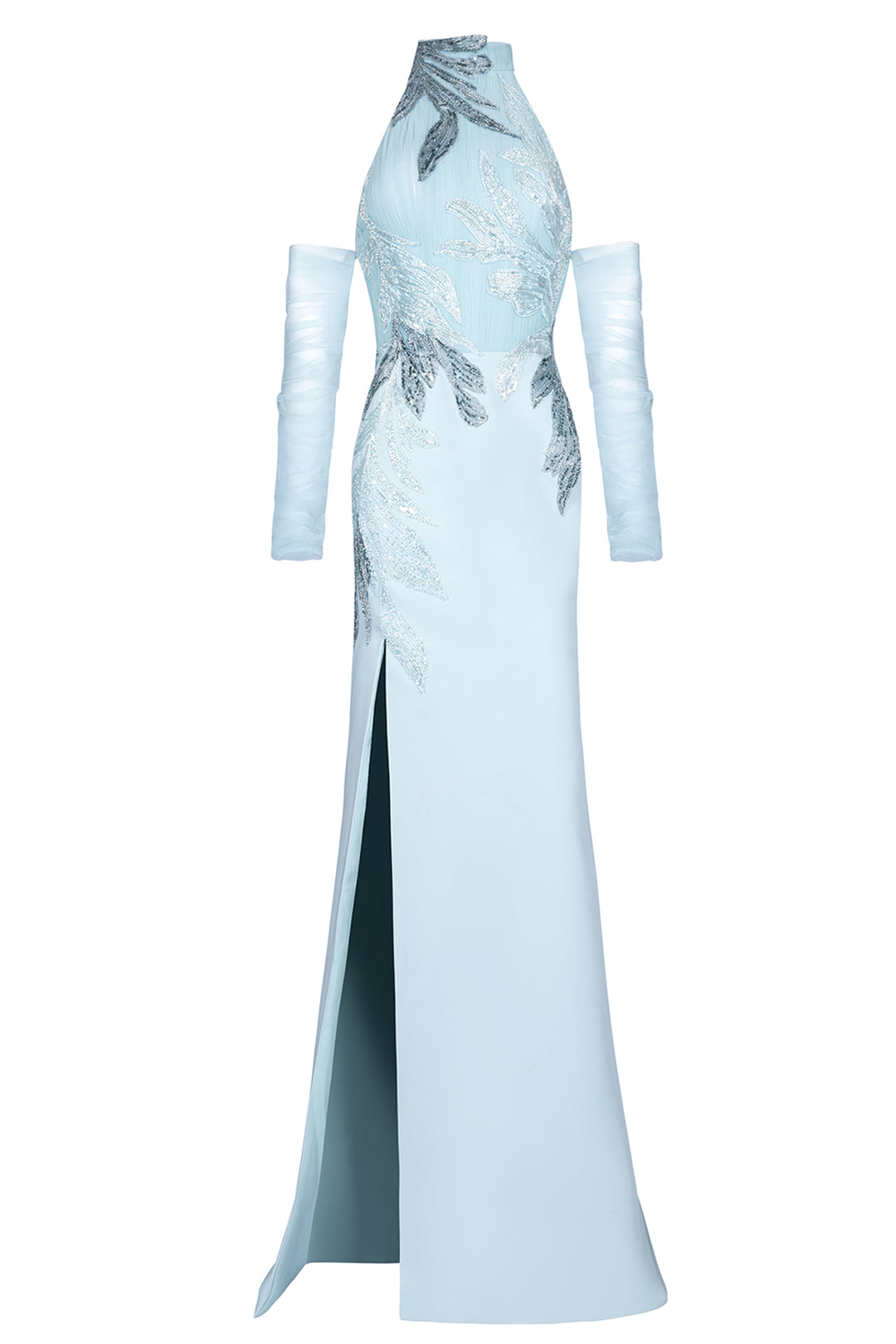 Sheer Cape Pleated Halter Dress