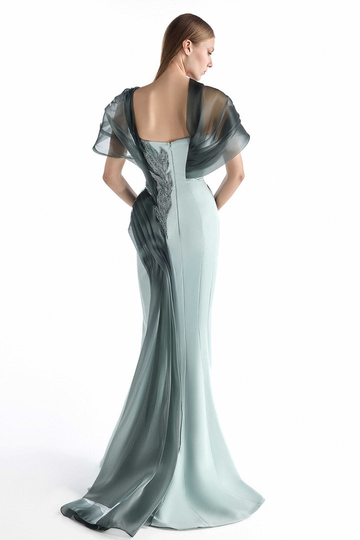 Off-the-Shoulder with Organza and Crepe Dress