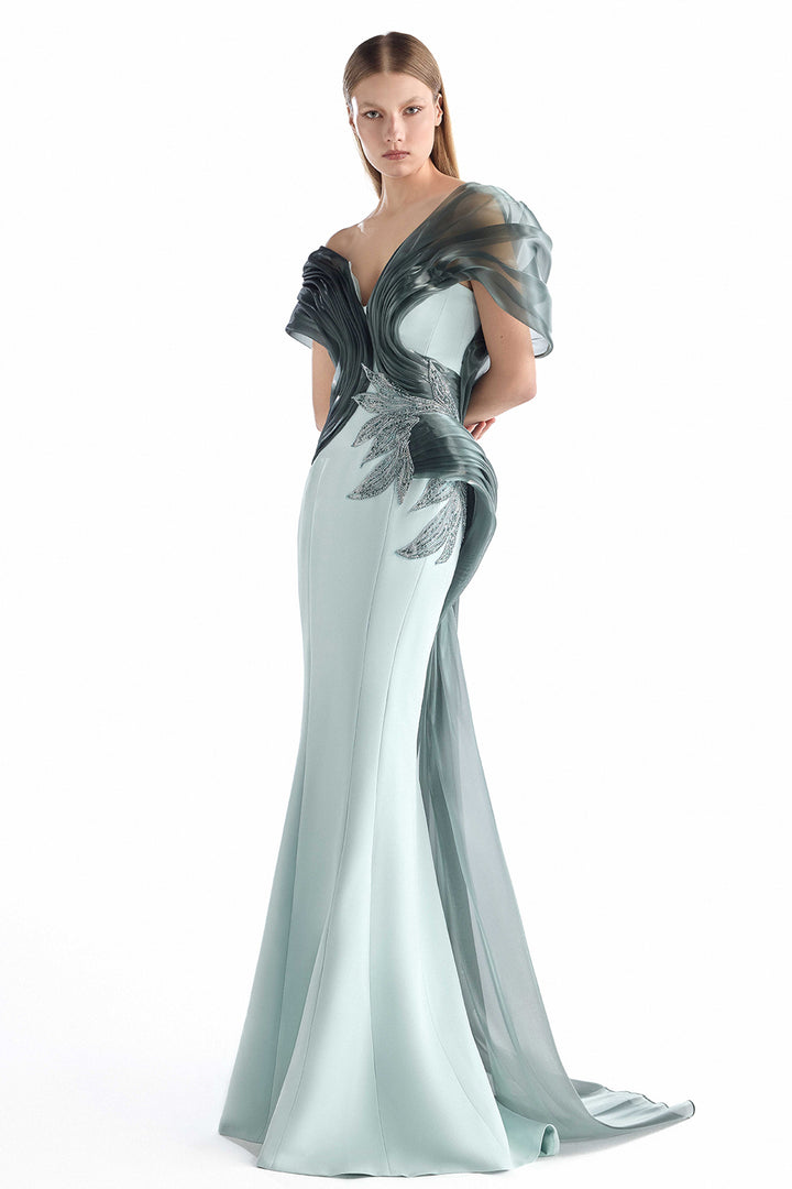 Off-the-Shoulder with Organza and Crepe Dress