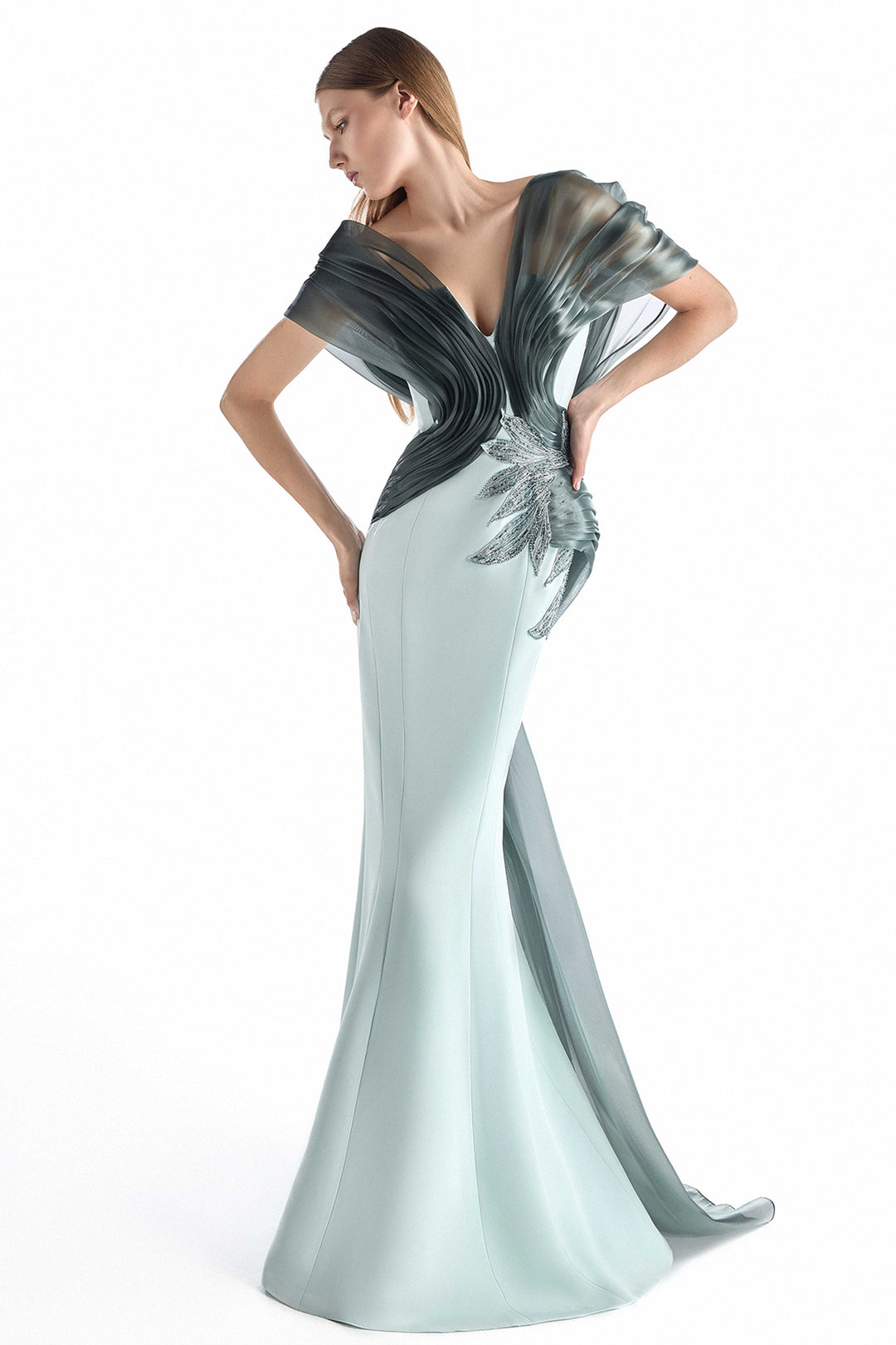 Off-the-Shoulder with Organza and Crepe Dress