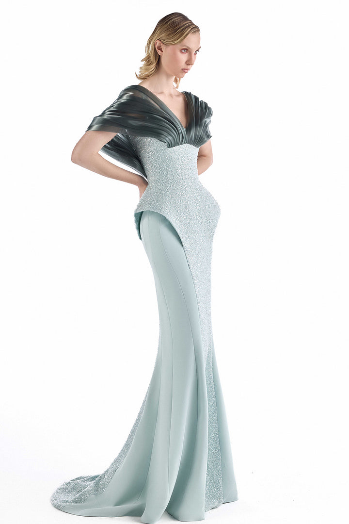 Crystal Beaded Organza Mermaid Dress