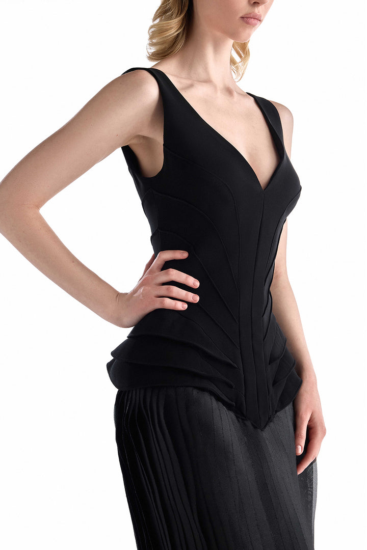 Deep V-Neck with Peplum Organza Dress